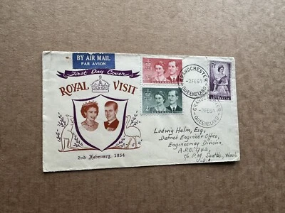 Australia 1954 FDC +QEII Royal Visit #SG272-74 +Bi-Color Cachet +Popular - Image 1 of 2