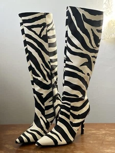 Public Desire Zebra Print Faux Leather Stiletto Boots Women's Size 5 - Picture 1 of 9