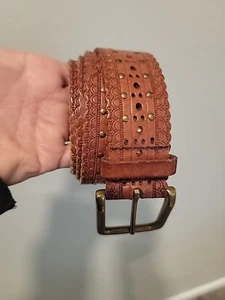 Leder braun überbacken Messing Perlen filigran Stil Gürtel 32" neu ohne Etikett - Bild 1 von 3