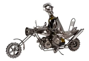 Stylischer XL-Weinflaschenhalter "Motorradfahrer" Länge 61 cm Höhe 41 cm - Bild 1 von 1