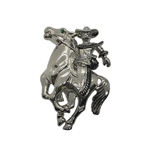 Women’s Brooch Hat Pin Horse 2”x2” Silver Tone Fashion Pin Blue Glass Crafting - Picture 1 of 9