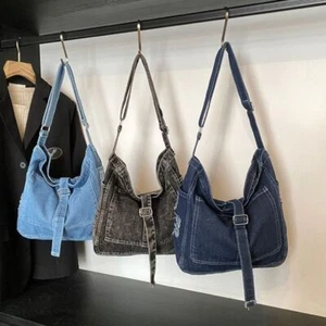 Women Denim Cloth Crossbody Bag Fashion Vintage Buckle Strap Shoulder Bag - Picture 1 of 17