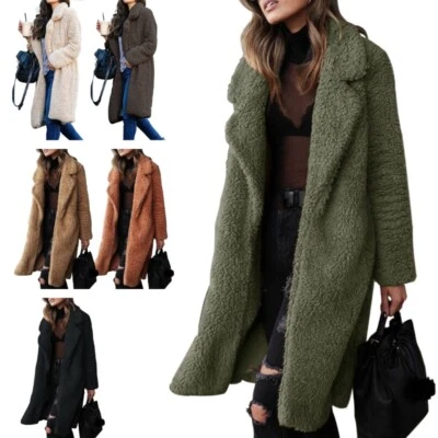 Women s Fuzzy Fleece Open Front Long Cardigan Coat Faux Furs Warm Winter Outwear - Image 1 of 4