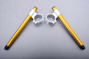 Pair of Silver Gold 35mm Suzuki RL-250 L/M Exacta 1974-75 Raised Stub Handlebars - Picture 1 of 10