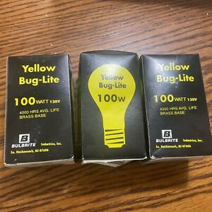 Vintage 3-Pack of  Yellow 100 Watt 100W Lamp Light Bulb Bug-Lite Bulbs