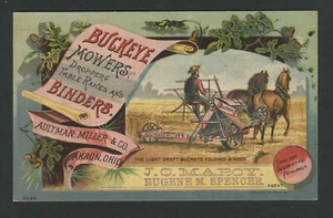 Akron OH Ohio 1880s Aultman, Miller BUCKEYE MOWERS BINDERS Lithograph Trade Card - Picture 1 of 2