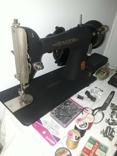 SINGER 66-8 godzilla finish SEWING MACHINE+ATTACHMENTS DENIM LEATHER (N773)s2b