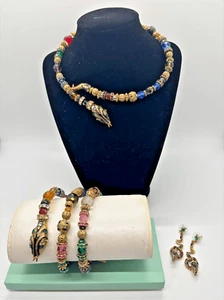 Sweet Romance 3er Set Wickel Schlange Schlange Armband Halskette Ohrring Swarovski 14k - Bild 1 von 11
