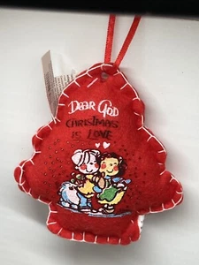 Dear God Kids Christmas Red Puffy Ornament Tree Shaped - Picture 1 of 4
