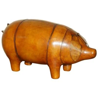 NEW OLD STOCK LIBERTY STYLE OMERSA BROWN LEATHER PIG FOOTSTOOL LARGE AND MEDIUM - Image 1 of 4