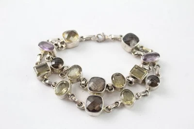 Sterling Silver Bracelet Gemstone Topaz Peridot Amethyst Faceted 31g - Image 1 of 4