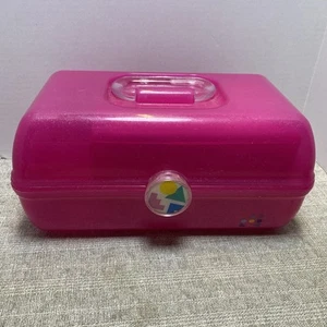 VINTAGE Caboodles Makeup Organizer Box Mirror Hot Pink Sparkle On The Go Girl - Picture 1 of 10