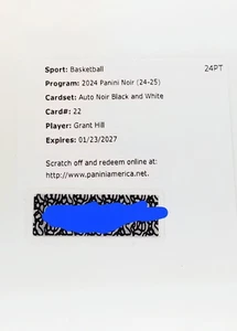 2024-25 Panini Noir Grant Hill Auto Noir Black and White /99 Redemption #22 - Picture 1 of 1