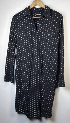 Lands End women's large Black White Polka Dot Long Sleeve shirt Dress cabincore - Image 1 of 4
