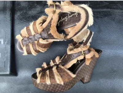 Henry Beguelin Brown Fur Wedge High Heel Leather Sandal US 5.5 EU 36 - Image 1 of 4