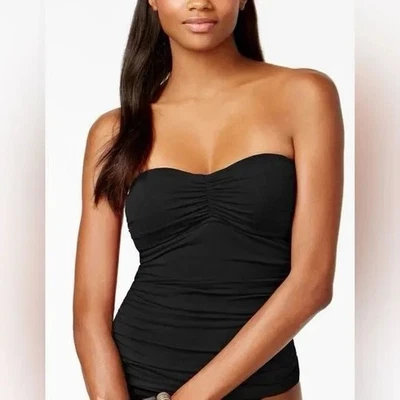 La Blanca Island Goddess Bandeau Tankini Top Women Size 12 Black - Image 1 of 4