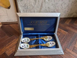 Jouir Fleur 4 gold plated Teaspoon Box Set - Picture 1 of 6