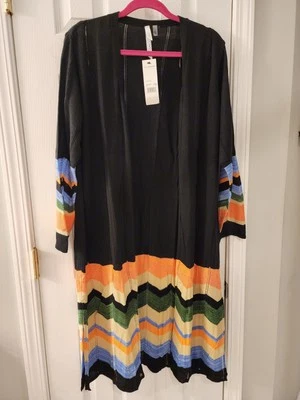 New York Collection Chevron Multicolor Striped Duster Size 2X - Image 1 of 4