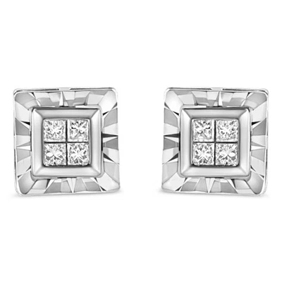 Conjunto de aretes invisibles de 1/6 quilate compuestos de diamantes reales en plata de ley Foto 1 de 4