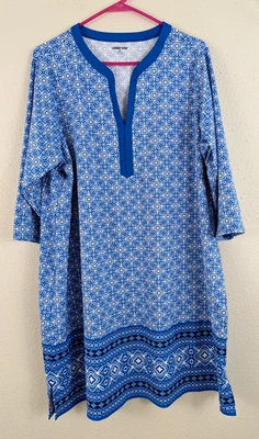 Lands' end sz 2X 20W-22W Swimsuit Cover Up Dress blue white stretchy swim 0103 - Image 1 of 4