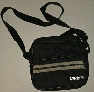 Minolta Camera Bag Shoulder Strap Vintage Black Nylon Front Pocket - Picture 1 of 8