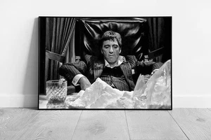 Black & White Scarface Tony Montana Art Print - Framed American Gangster Wall - Picture 1 of 10
