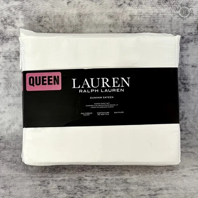 NUEVO Juego de sábanas blancas Lauren Ralph Lauren Dunham Satén Queen 300 hilos Foto 1 de 4