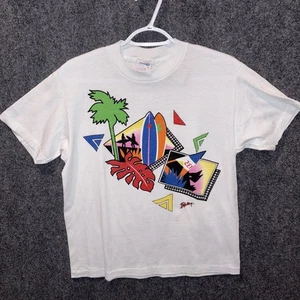 T-shirt grafica vintage Pipeline U.S.A bianca multicolore cotone squadra surf M - Foto 1 di 8
