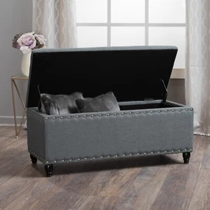 Tatiana Contemporary Fabric Storage Ottoman with Nailhead Trim - Picture 1 of 38