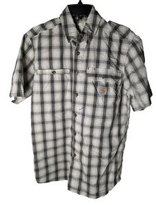 Carhartt Shirt Men's Small Gray Plaid C Force Relaxed Fit Short Sleeve Logo - Picture 1 of 5