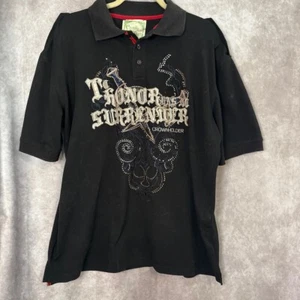 Vintage Y2K Crown Holder Embroidered Rhinestoned Graphic Polo Mens Size Large - Picture 1 of 8