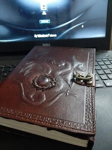 Vintage leather journal, Dragon -Amethyst Stone- buffalo leather Grimoire - Picture 1 of 8