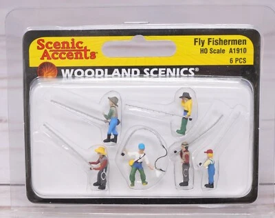 Woodland Scenics Scenic Accents A1910, Six Fly Fishermen, Fly Fishing, HO Scale - Image 1 of 3