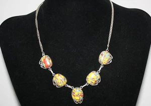 Mosaic Jasper Sterling Silver Necklace Colorful Women's Fashion Jewelry Boho - Picture 1 of 4
