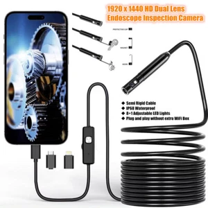 For iPhone 16/15/14/13/X Android Endoscope Borescope Inspection Camera Dual Lens - Picture 1 of 19