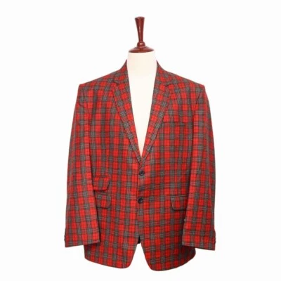 Mens 48R Wool Blazer Red Green Tartan Plaid Sport Coat Formal Wedding Jacket - Image 1 of 4