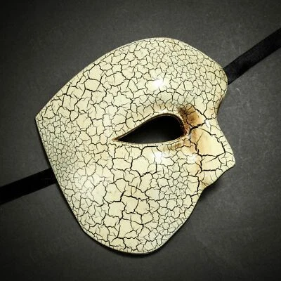 White Phantom Of The Opera Mardi Gras Crackle Face Halloween Men Masquerade Mask - Image 1 of 2