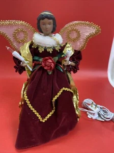 Vintage Lighted Angel Christmas Tree Topper Gold & Red 10” - Picture 1 of 10