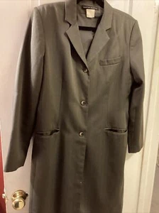 Morton Bernard Gray Pinstriped Skirt Suit Button Closure Pockets Shoulder Pads - Picture 1 of 12