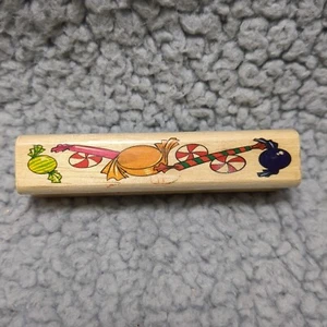 Alte Briefmarken usw. Holzmontierter Gummistempel VERWICKELT BONBONIERE PFEFFERMINZ - Bild 1 von 5