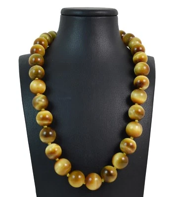 Collana in Occhio di Tigre e chiusura a "S" in Argento 925. Made in Italy - Immagine 1 di 3