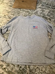 Boys Vineyard Vines Gray USA Flag Long Sleeve T Shirt 100% Cotton Sz L (16) - Picture 1 of 5