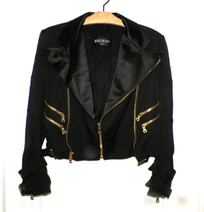 DAMEN VINTAGE BALMAIN PARIS SMOKING BIKER JACKE SCHWARZ/GOLD GR. 42 NEU MIT ETIKETT 4970,00 - Bild 1 von 15
