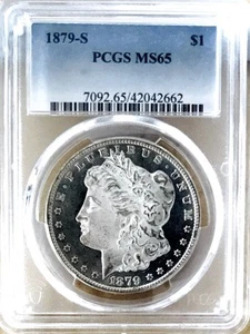 1879 S MORGAN PCGS MS65 LOOKS ULTRA PROOF LIKE! HUGE EYE APPEAL! PQ+++ NR #61055 - Picture 1 of 3