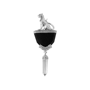 Panther Brooch 925 Sterling Silver With Onyx Emerald Eyes Marcasite & Crystal - Picture 1 of 8