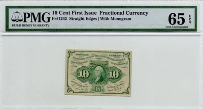 FR 1242 - 10c FIRST ISSUE FRACTIONAL - STRAIGHT EDGES w/ ABNCo - PMG 65 EPQ GEM - Image 1 of 4
