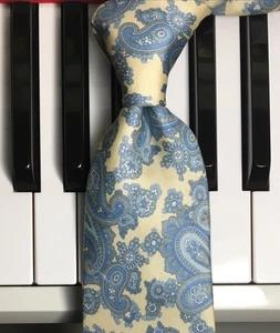 BEAU BRUMMELL/coole blaue & hellgraue Vintage-Seidenkrawatte zarte Paisley - Bild 1 von 10