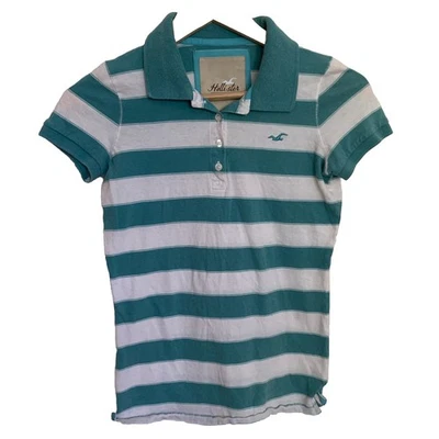 Camisa polo Hollister feminina vintage anos 90 Y2K Preppy Rugby Surf Mcbling listrada pequena - Imagem 1 de 4