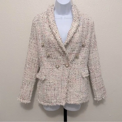 Blazer Mujer Rosa Tweed Pequeño Preppy Femenino Ligero Academia Oficina Dinero Antiguo Foto 1 de 4