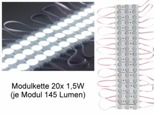 LED Modulkette 20 LED Module kaltweiss 1,5W 12V IP65 wasserdicht 2900 Lumen - Picture 1 of 5